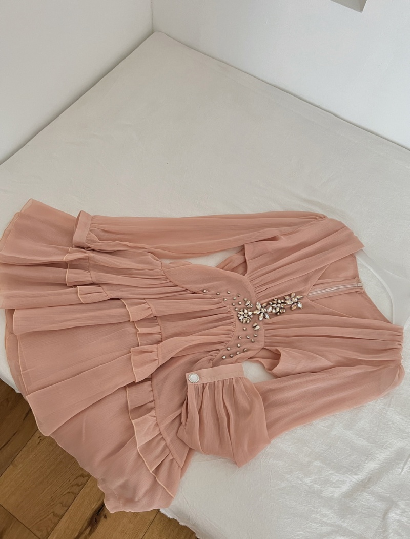 Rhinestone chiffon formal dress pinched waist dress for women