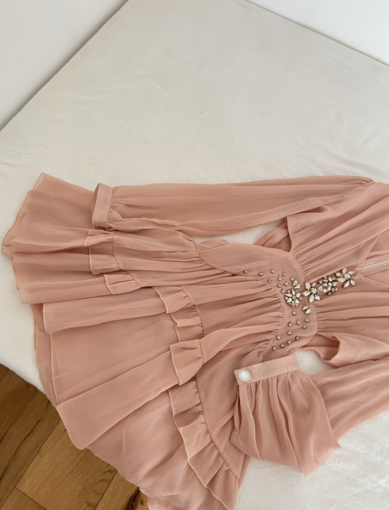 Rhinestone chiffon formal dress pinched waist dress for women