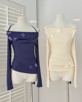 Stereoscopic small shirt flat shoulder sweater for women