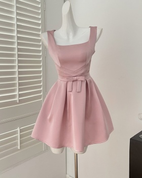 Swan strap dress square collar formal dress for women