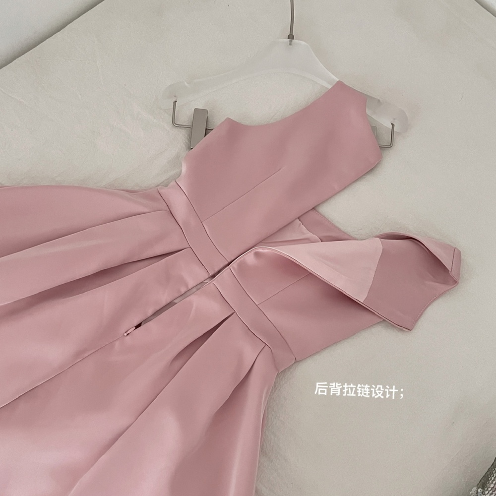 Swan strap dress square collar formal dress for women