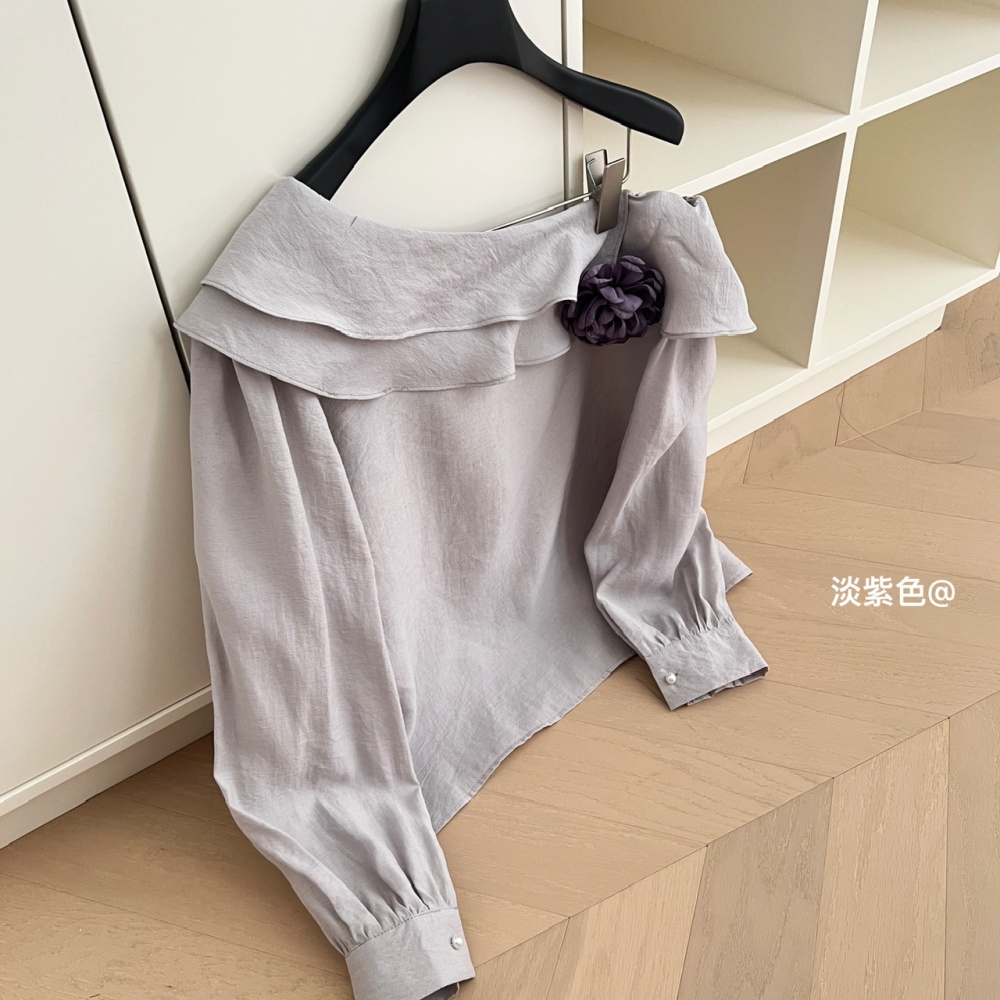 Flat shoulder lady temperament with brooch small shirt