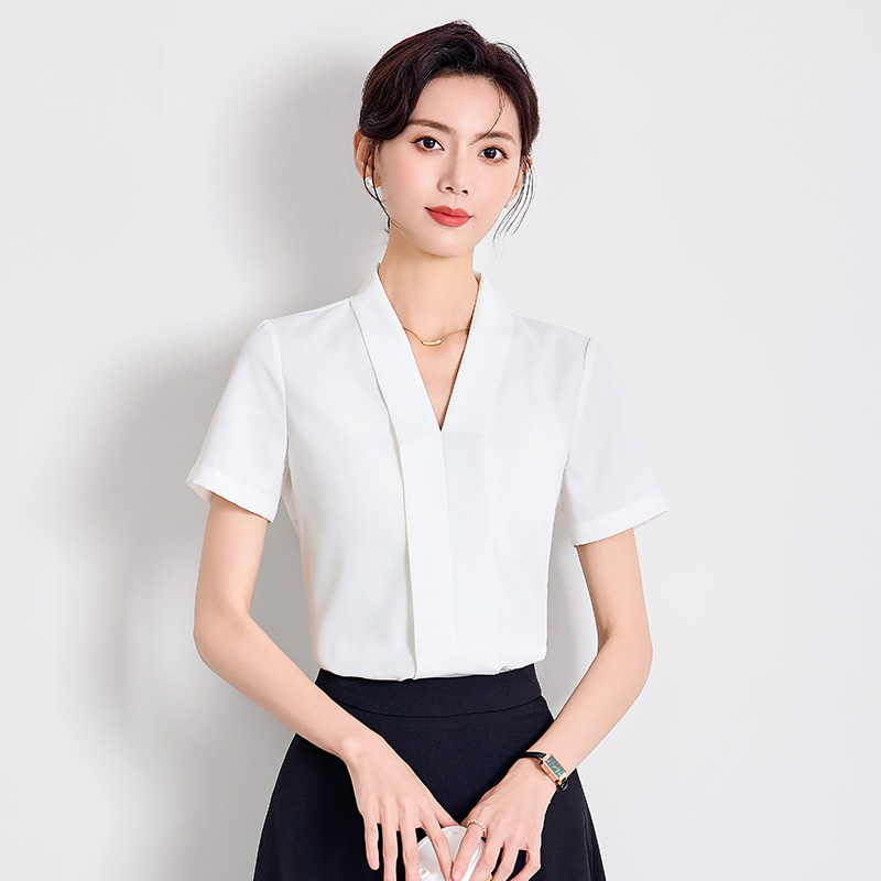 Business profession blue slim short sleeve shirt for women