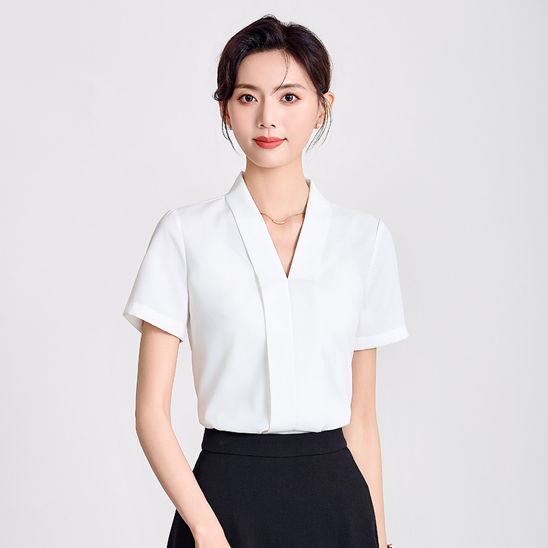 Business profession blue slim short sleeve shirt for women