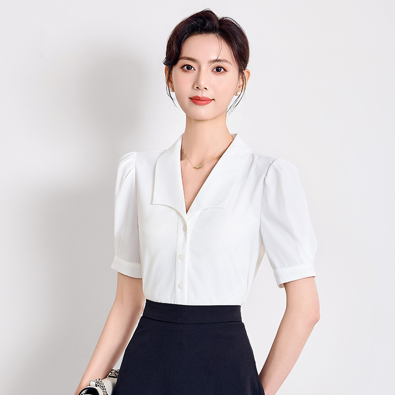 Temperament lapel summer tops satin niche shirt for women