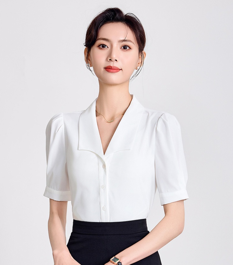 Temperament lapel summer tops satin niche shirt for women