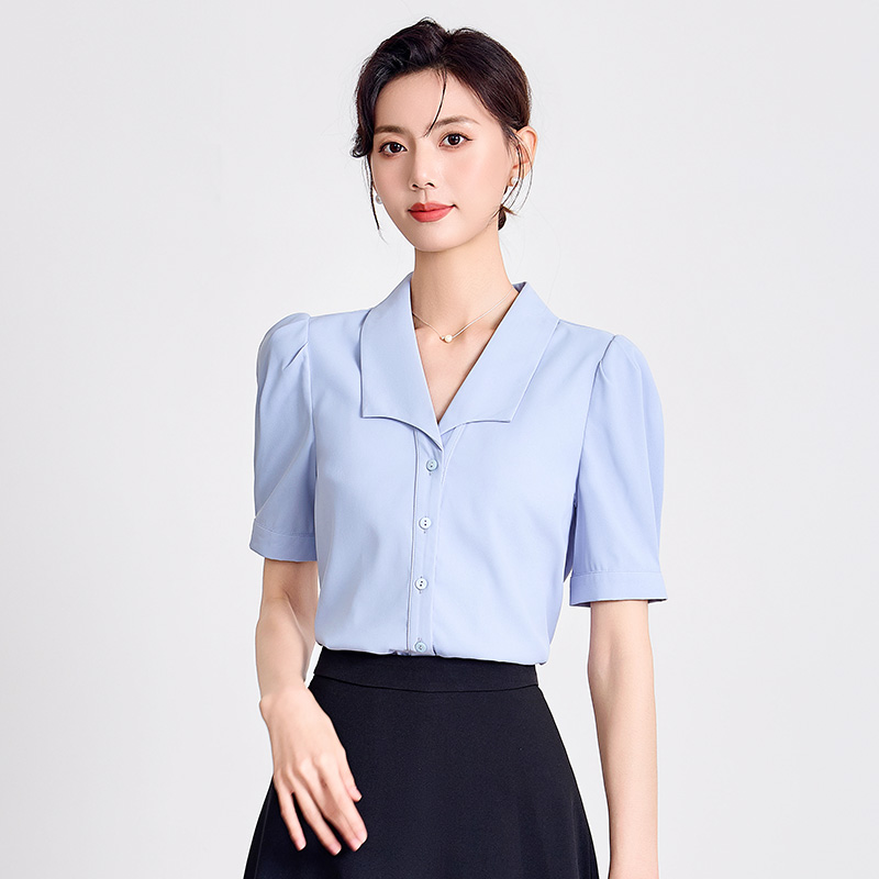 Temperament lapel summer tops satin niche shirt for women