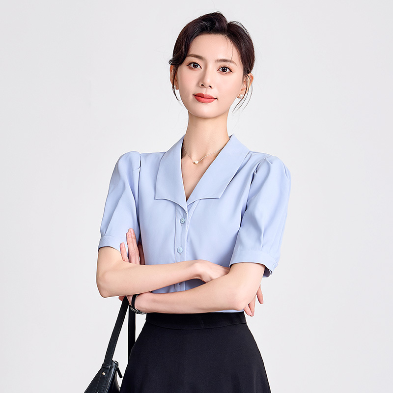 Temperament lapel summer tops satin niche shirt for women