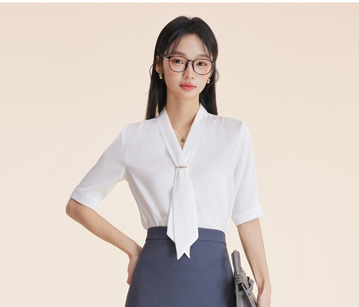 Chiffon white business suit streamer shirt for women