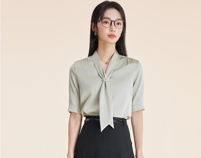 Chiffon white business suit streamer shirt for women