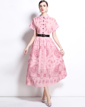 Lined cotton with belt lapel spring dress