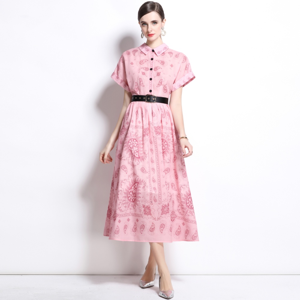 Lined cotton with belt lapel spring dress