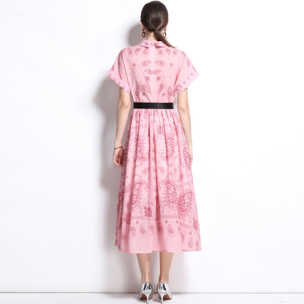 Lined cotton with belt lapel spring dress