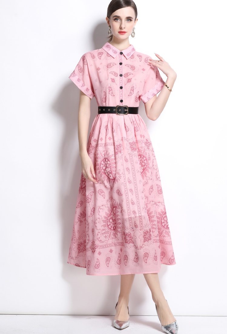 Lined cotton with belt lapel spring dress