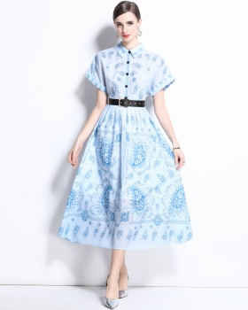 Spring with belt lapel cotton lined dress