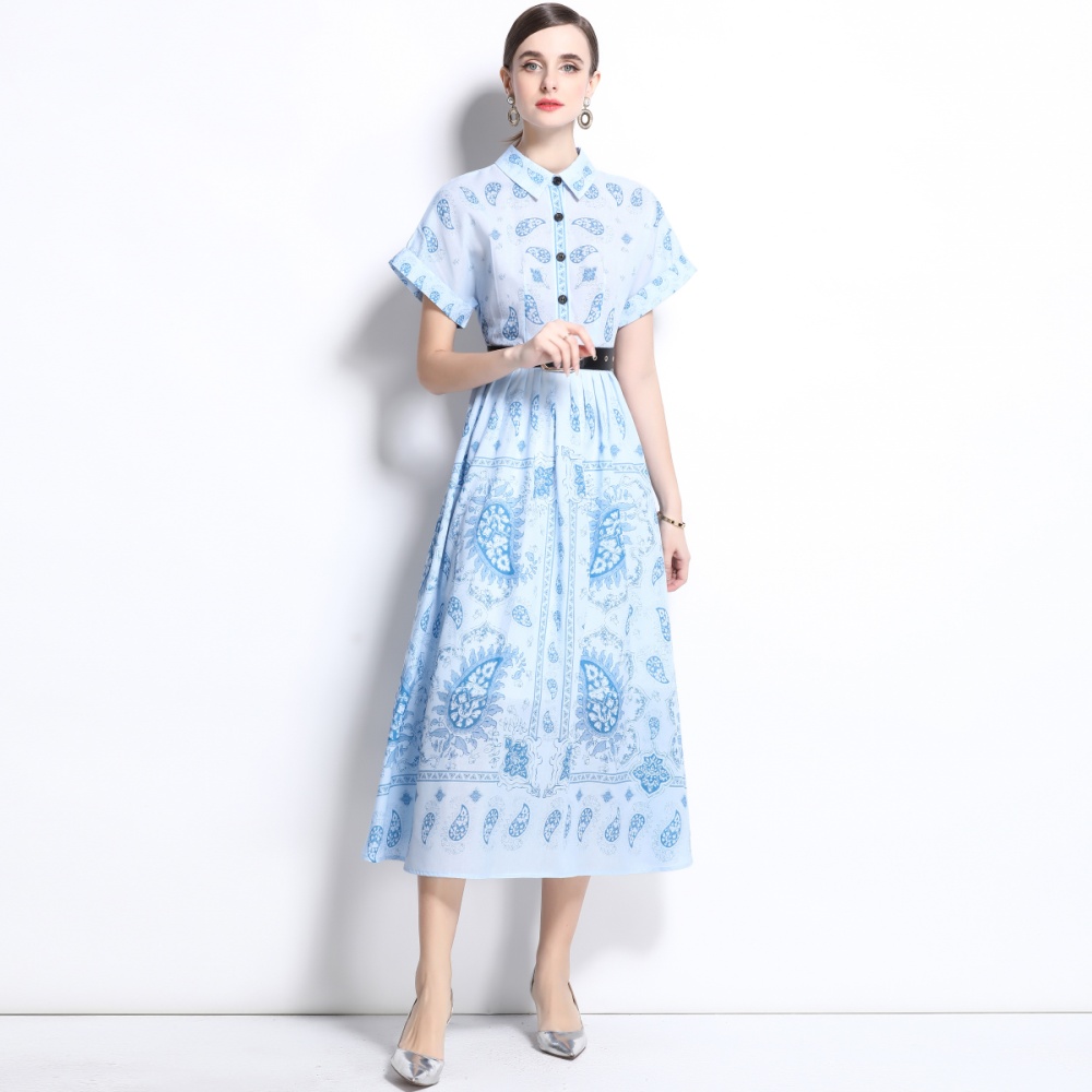 Spring with belt lapel cotton lined dress