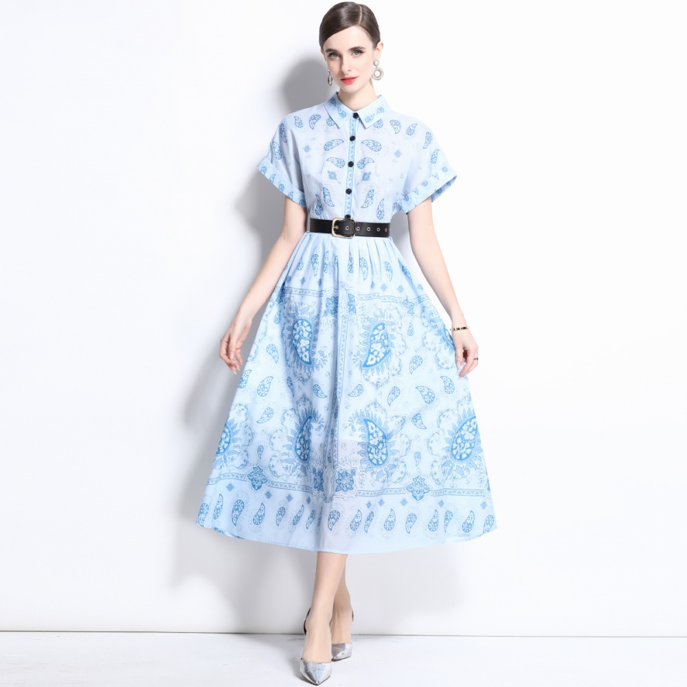 Spring with belt lapel cotton lined dress