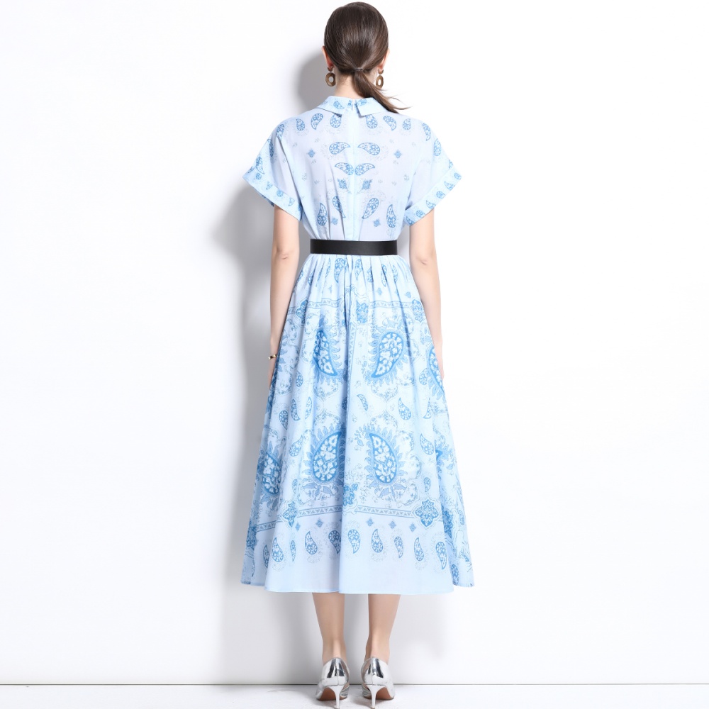 Spring with belt lapel cotton lined dress