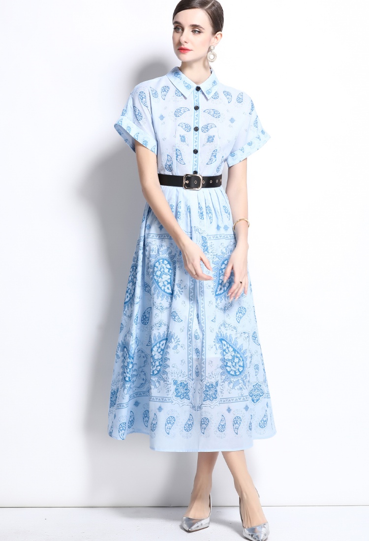 Spring with belt lapel cotton lined dress