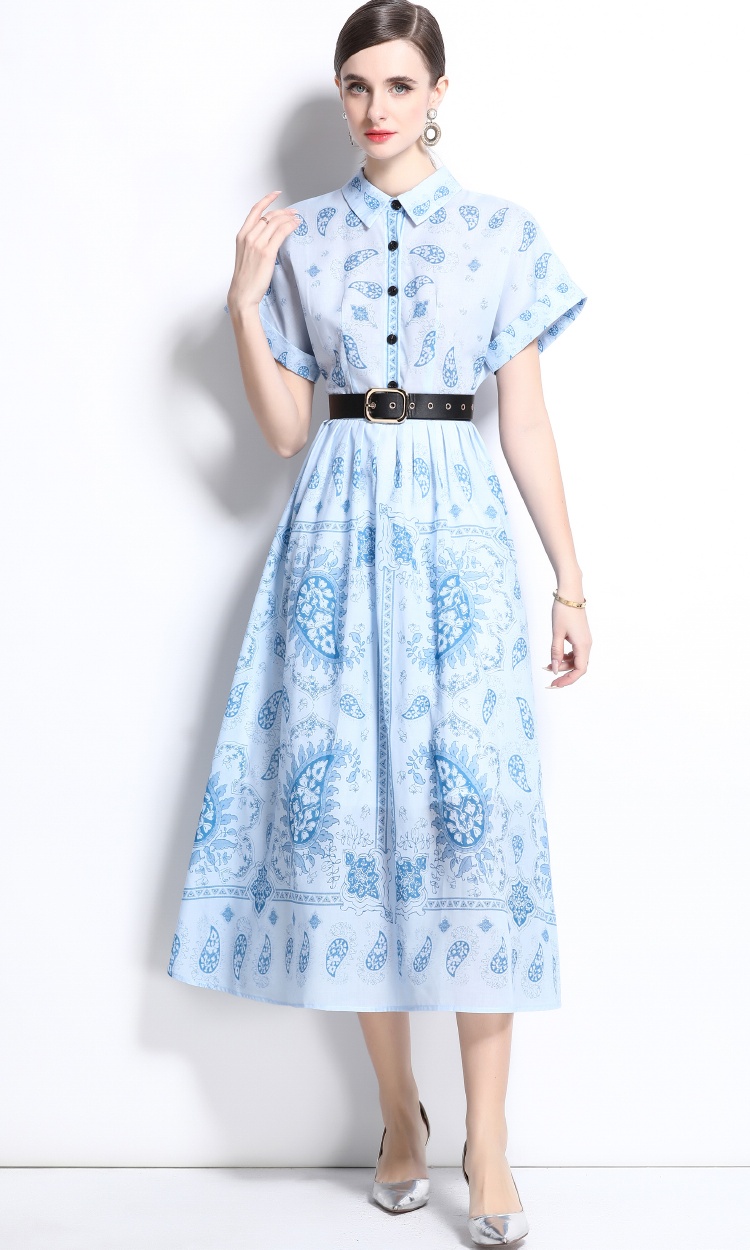 Spring with belt lapel cotton lined dress