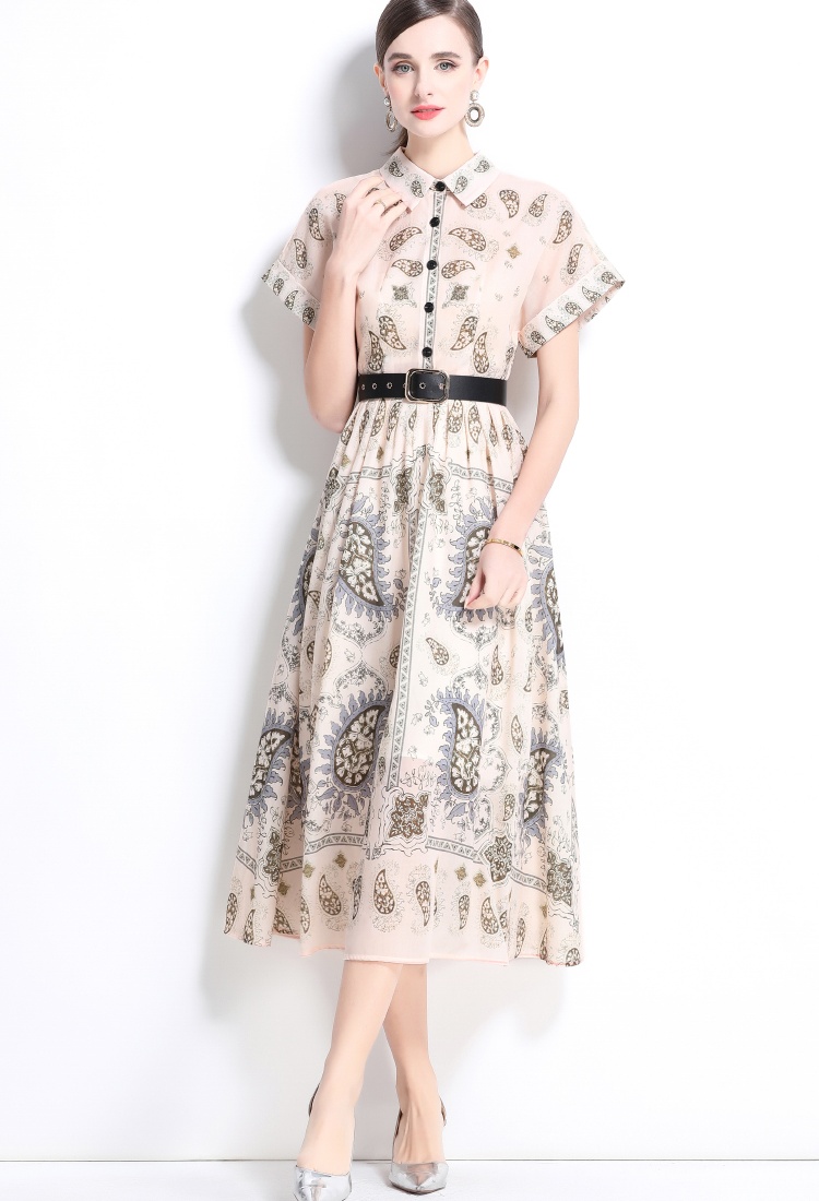 Spring lapel lined cotton with belt dress