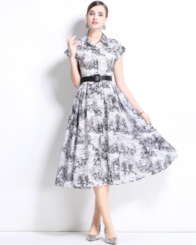 Printing short sleeve long dress spring dress