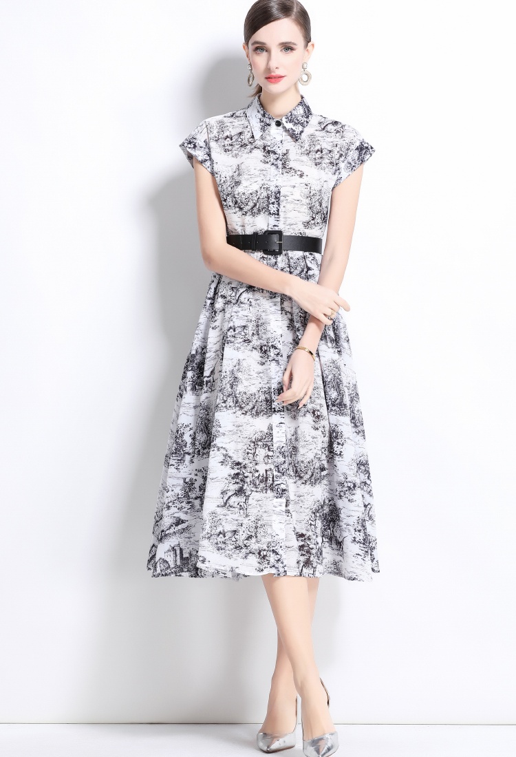 Printing short sleeve long dress spring dress