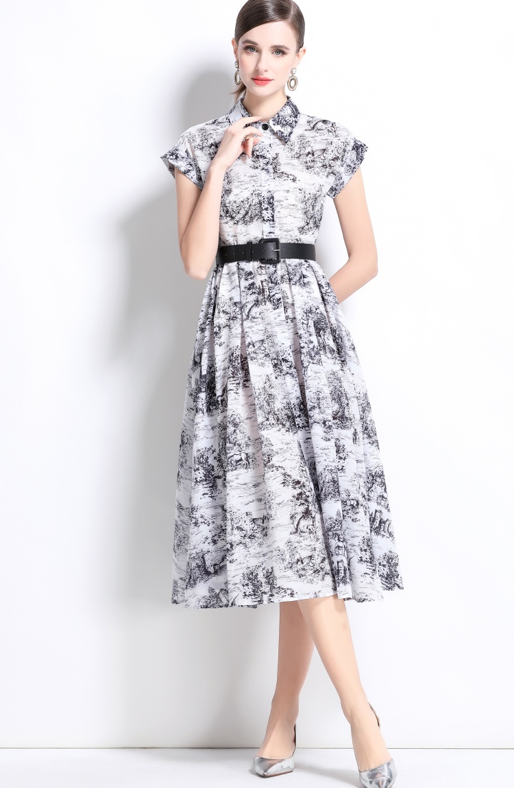 Printing short sleeve long dress spring dress