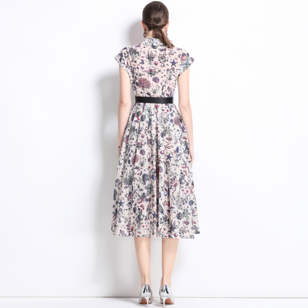 Short sleeve spring long dress printing shirt