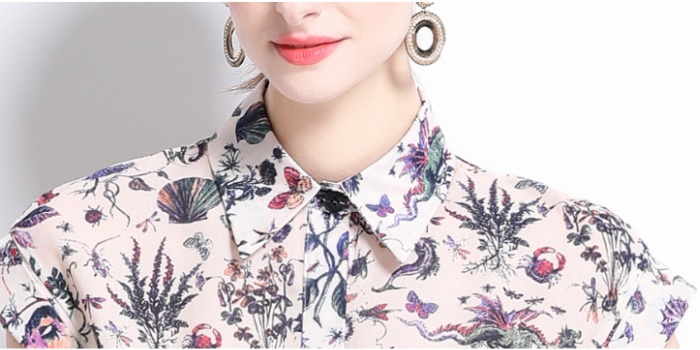 Short sleeve spring long dress printing shirt