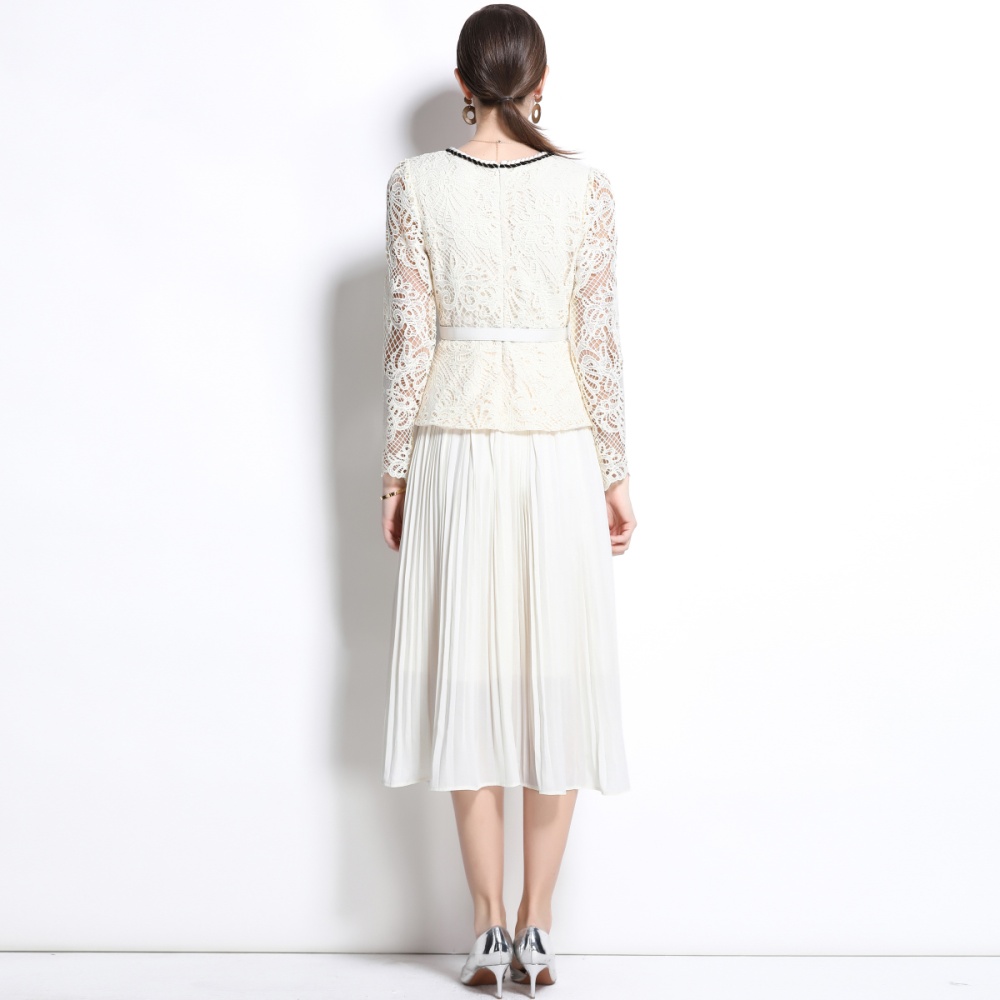 Temperament crochet crimp ladies pleated lace dress for women