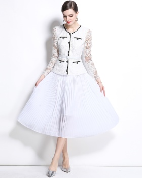 Lace France style long sleeve crimp dress for women