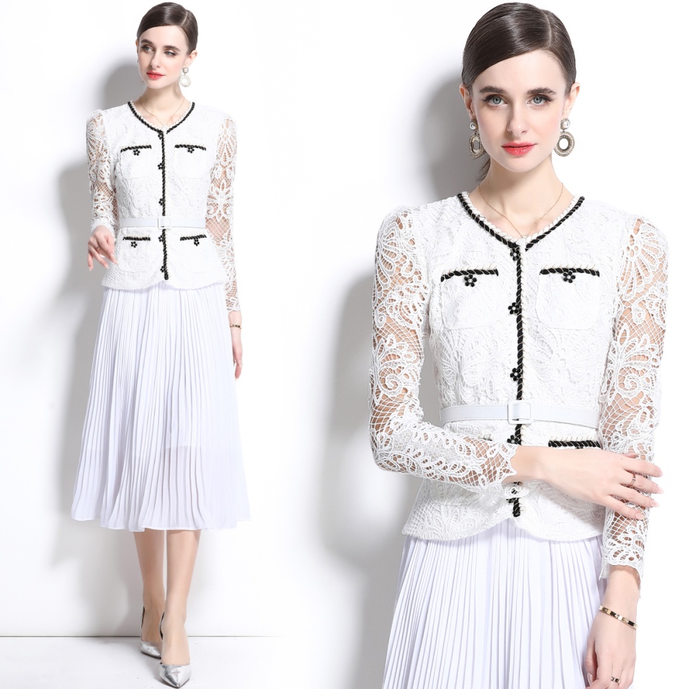 Lace France style long sleeve crimp dress for women