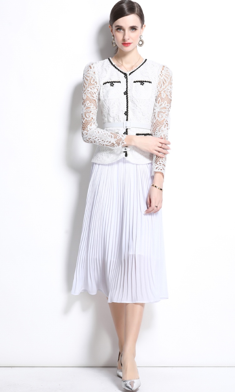 Lace France style long sleeve crimp dress for women