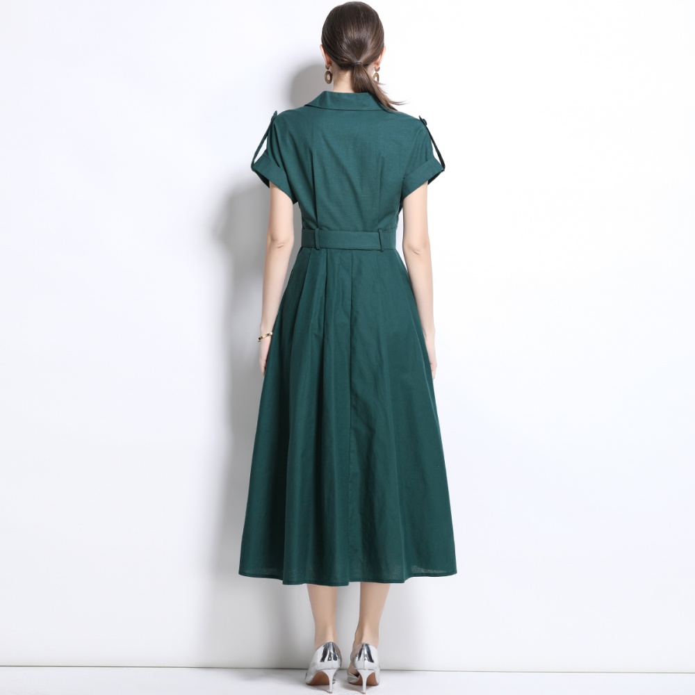 Slim commuting dress cotton linen shirt