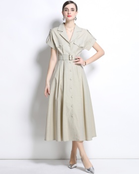 Slim spring temperament shirt cotton linen commuting dress