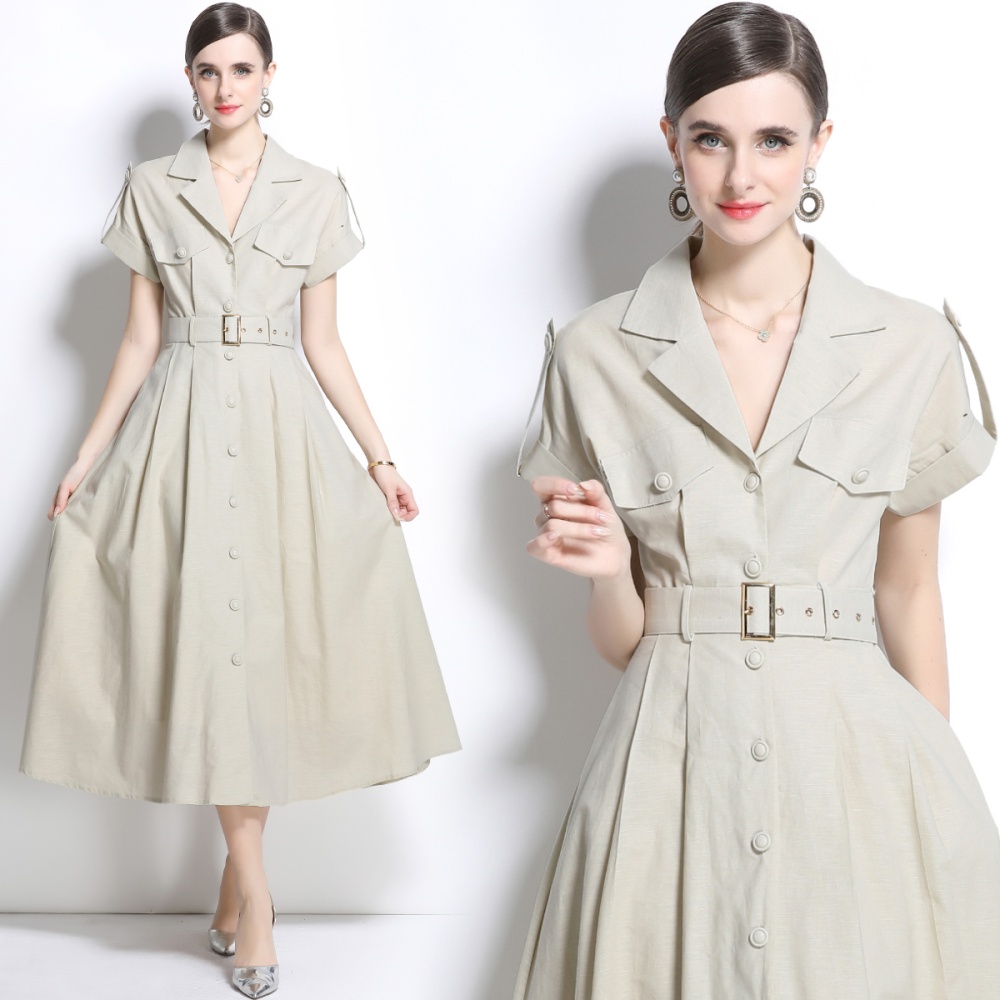 Slim spring temperament shirt cotton linen commuting dress