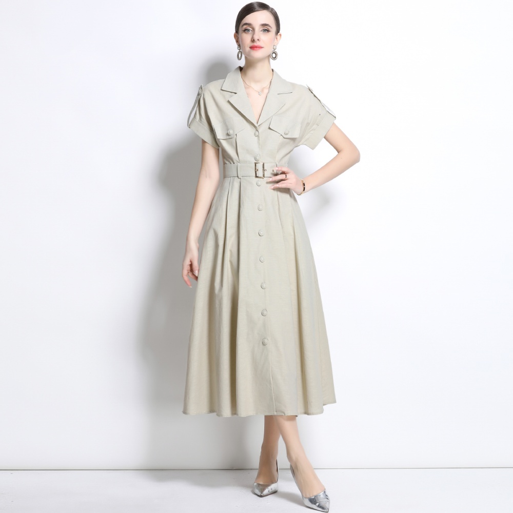 Slim spring temperament shirt cotton linen commuting dress