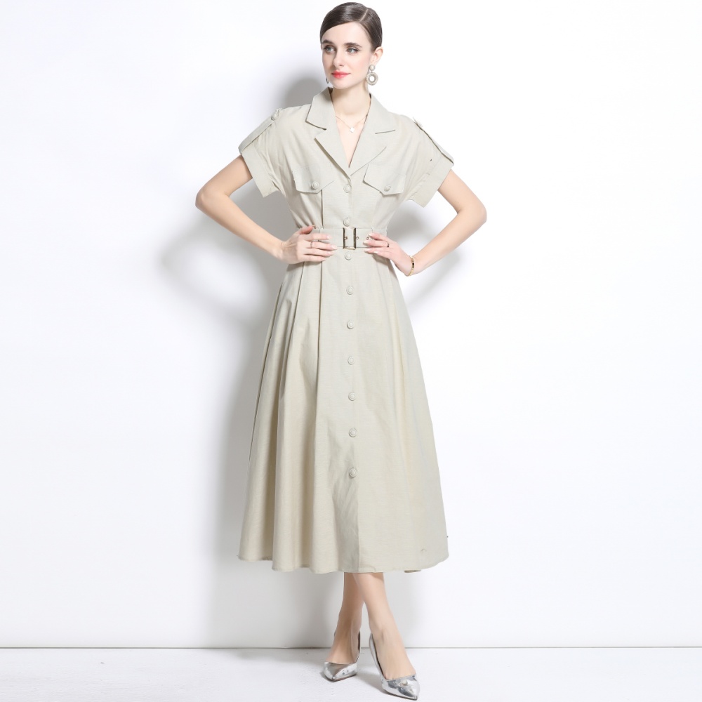 Slim spring temperament shirt cotton linen commuting dress