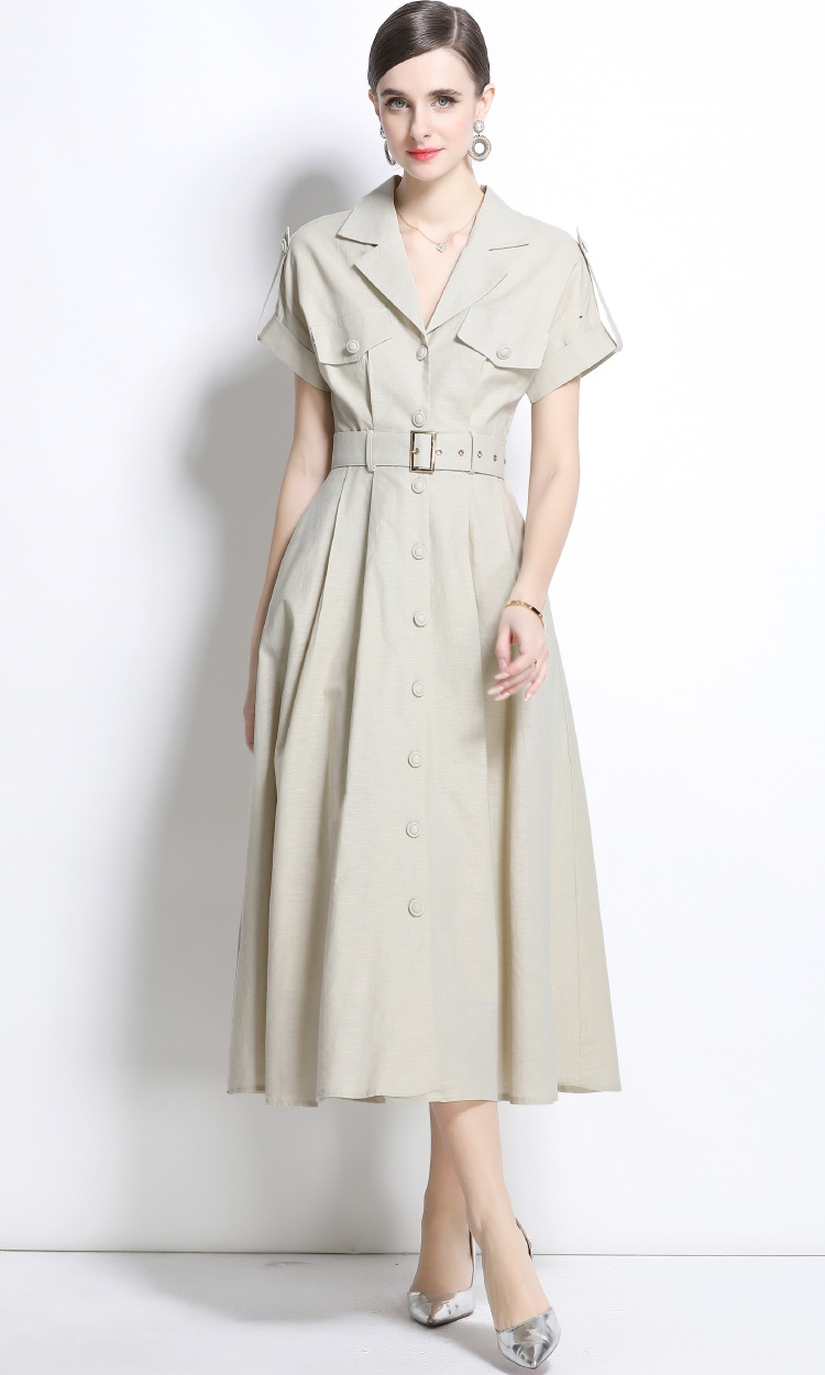 Slim spring temperament shirt cotton linen commuting dress