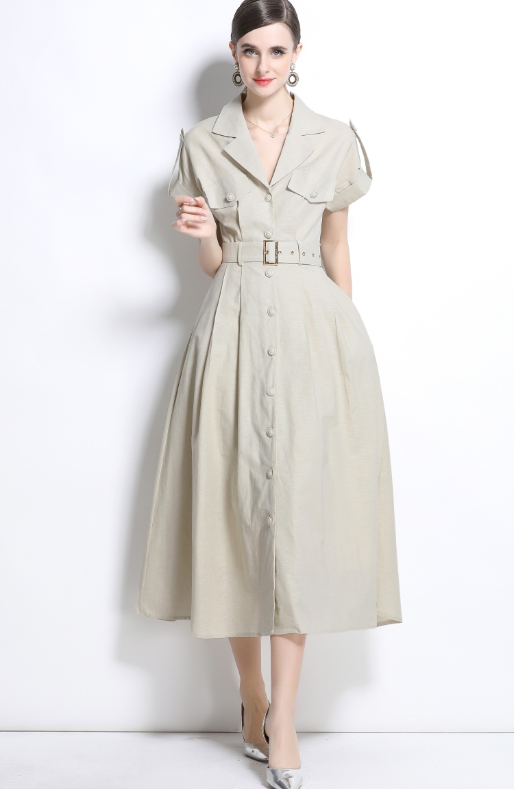 Slim spring temperament shirt cotton linen commuting dress