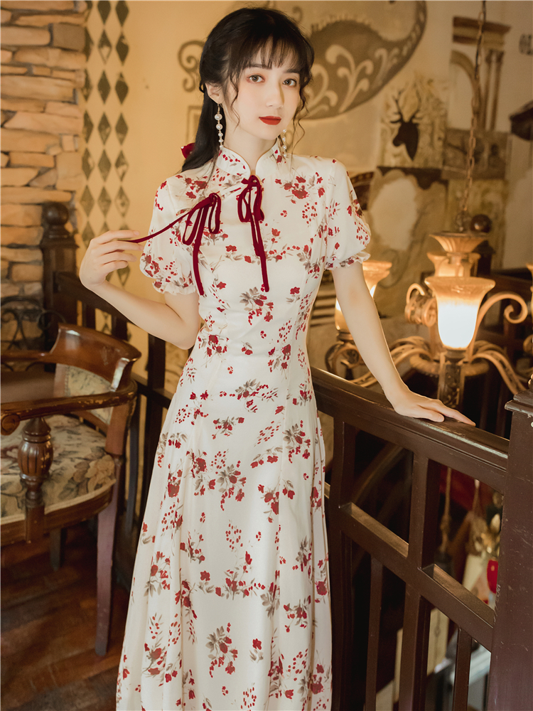 Cstand collar romantic dress bandage summer cheongsam