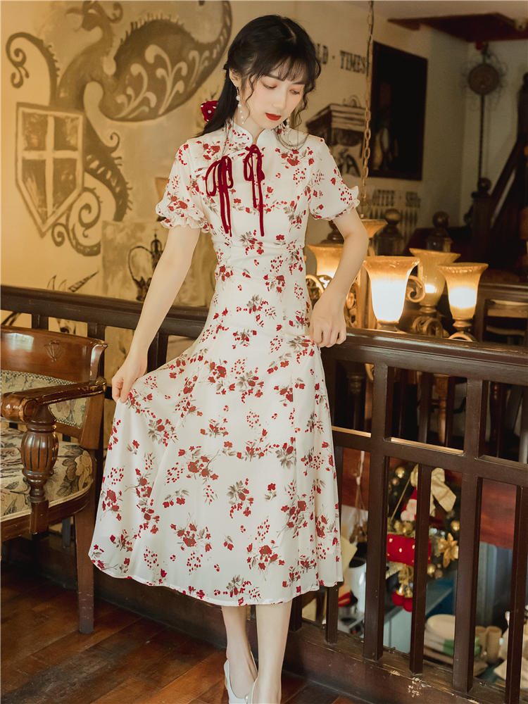 Cstand collar romantic dress bandage summer cheongsam