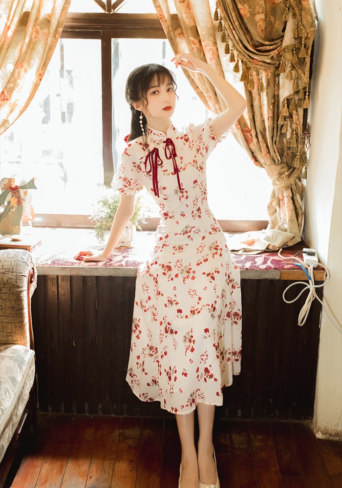 Cstand collar romantic dress bandage summer cheongsam