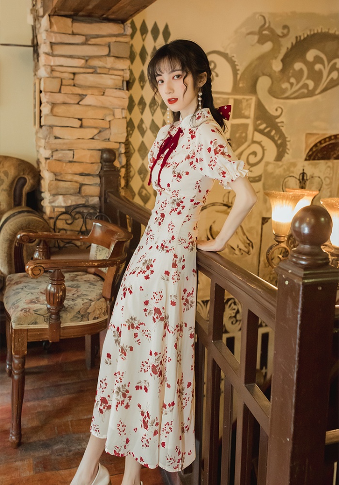 Cstand collar romantic dress bandage summer cheongsam