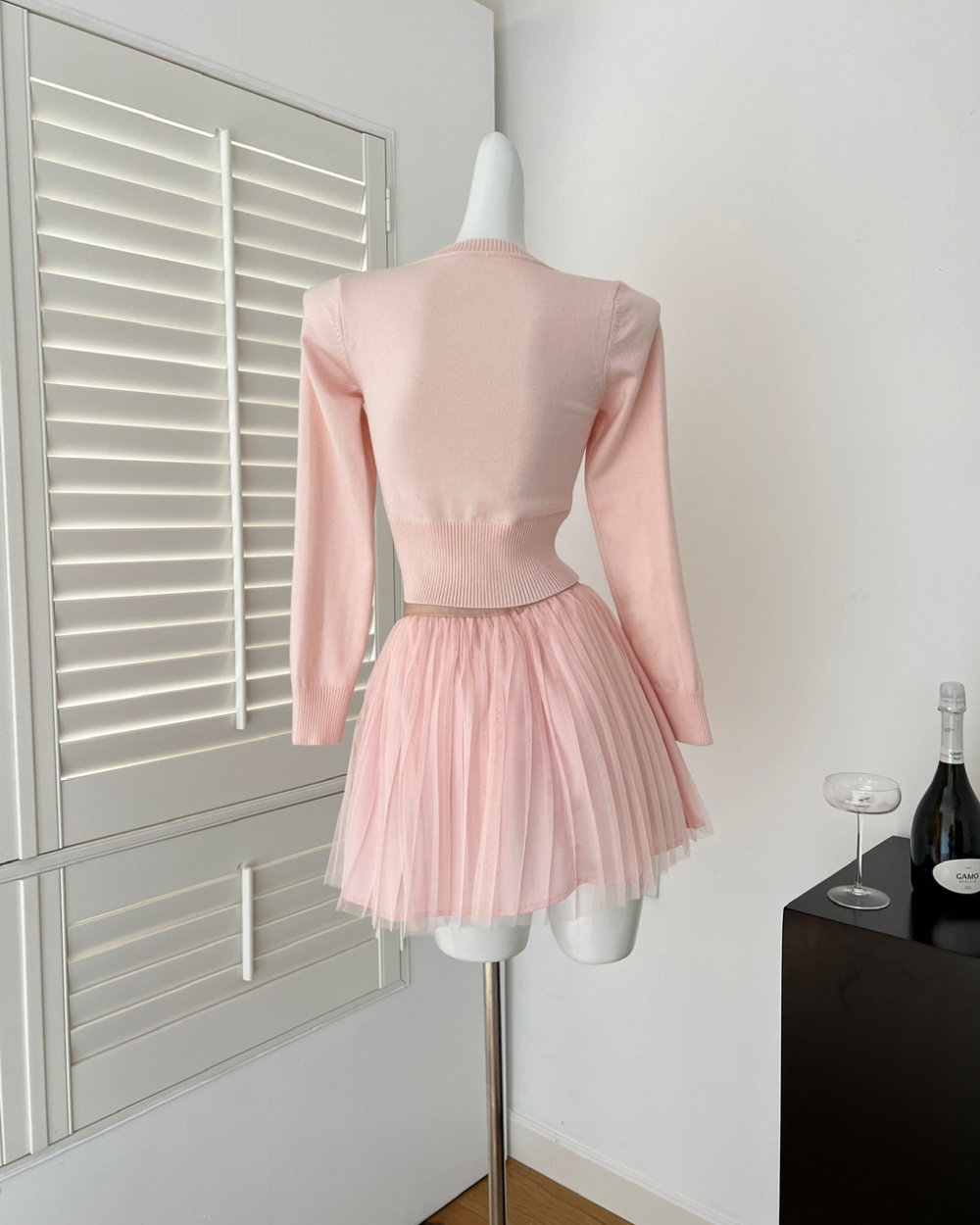 Enticement swan tender skirt spring knitted tops 2pcs set