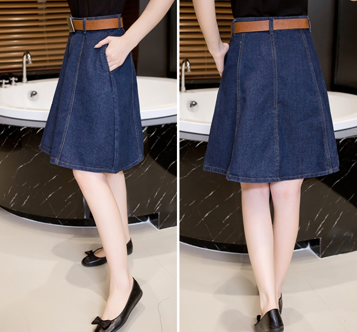 Spring and summer with belt denim skirt student short skirt