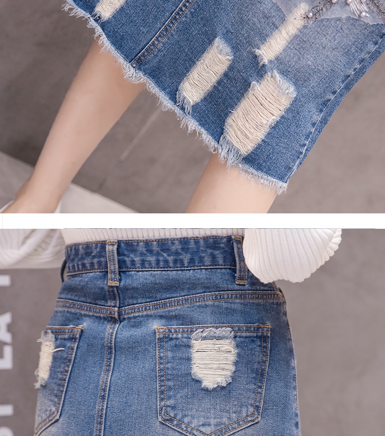 Embroidered slim denim spring and summer skirt