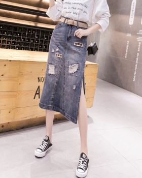 Holes personality denim beading sexy autumn skirt