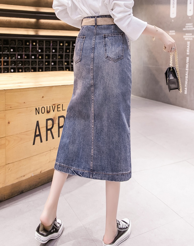 Holes personality denim beading sexy autumn skirt